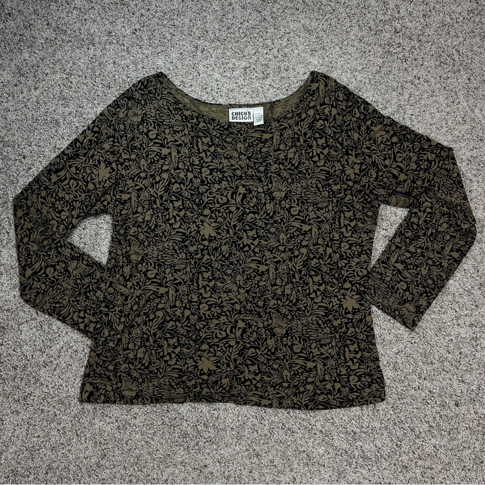 Chico's design Floral Vine Print Scoop Neck Top - Olive & Black size XL (3)